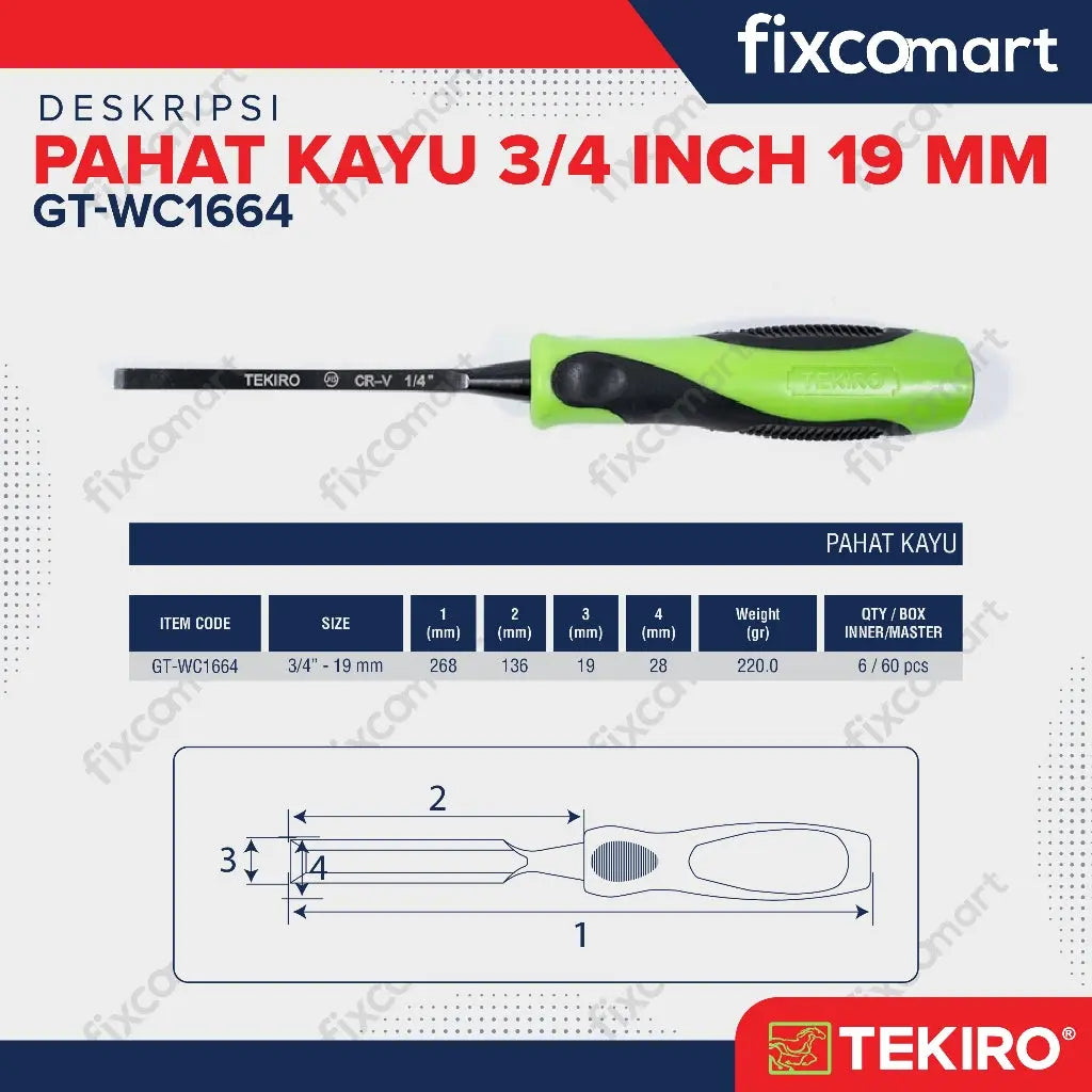 Tekiro Pahat Kayu 3/4 Inch 19 mm / Tekiro Wood Chisel FIXCOMART