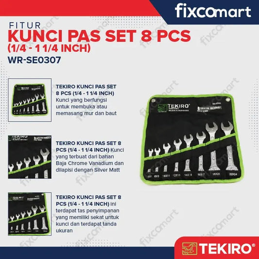 Tekiro Kunci Pas Set 8 Pcs (1/4" - 1 1/4") / Tekiro Kunci Pas Inch FIXCOMART