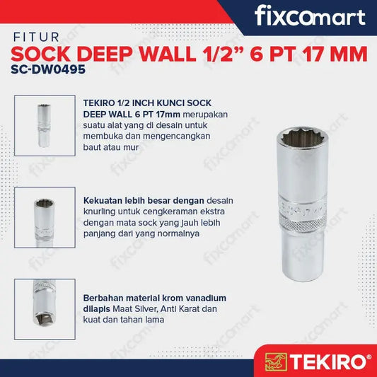 Tekiro Mata Sock Deep Wall 1/2 Inch 17 Mm 6Pt FIXCOMART