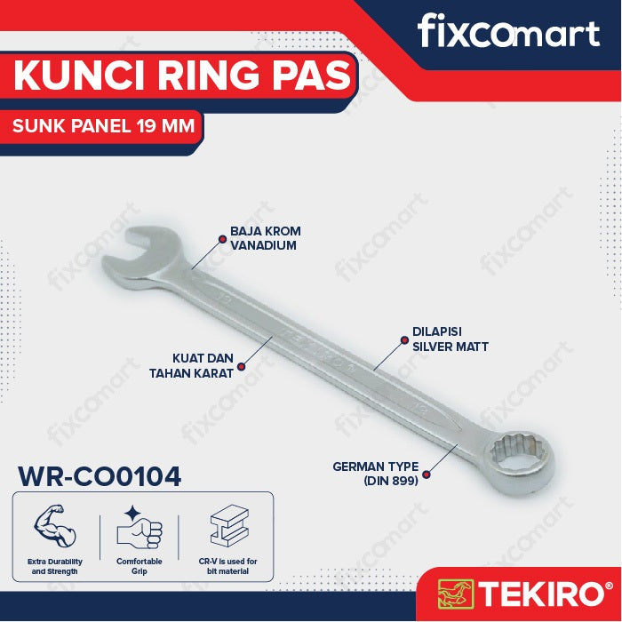Tekiro Kunci Ring Pas Sunk Panel 19 mm - Combination Wrench