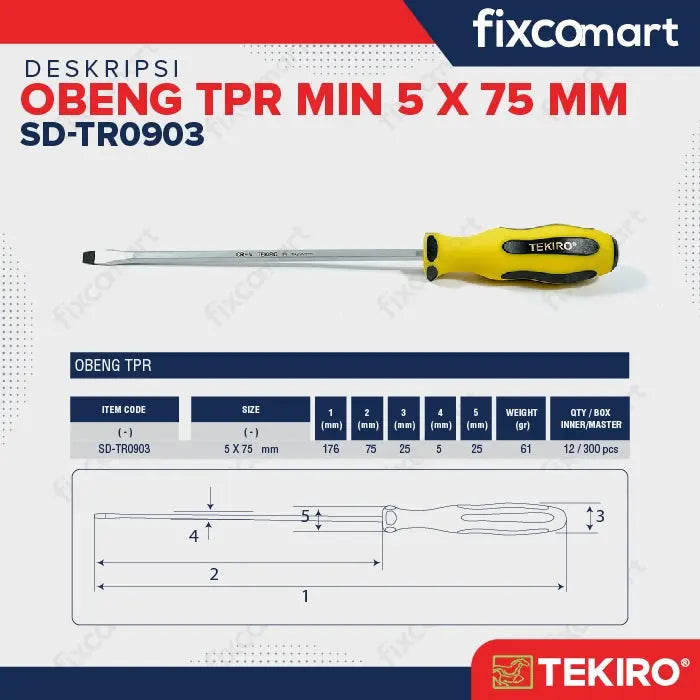 TEKIRO Obeng TPR (-) 5 X 75 mm FIXCOMART