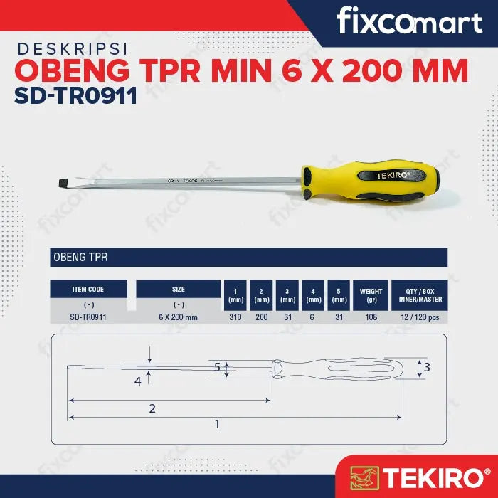 Tekiro Obeng TPR Min (-) 6 X 200 mm FIXCOMART
