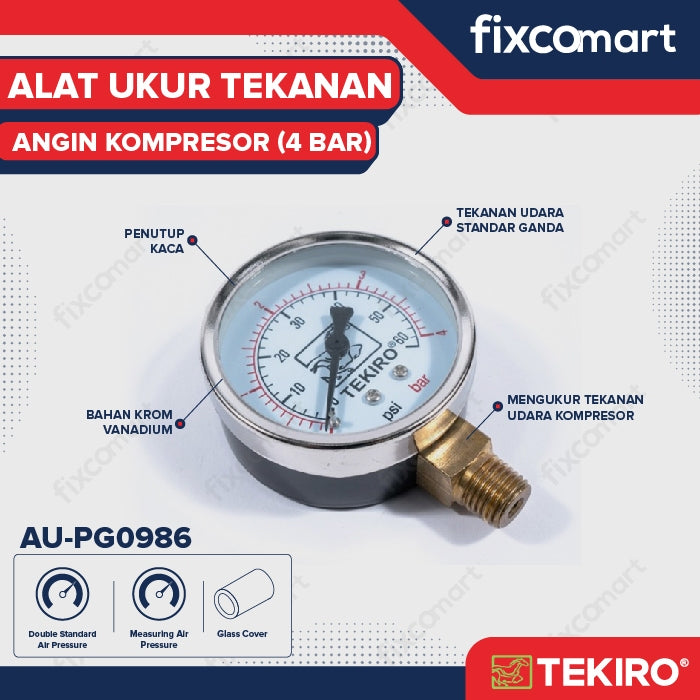 Tekiro Alat Ukur Tekanan Ban 4 Bar / Pressure Gauge