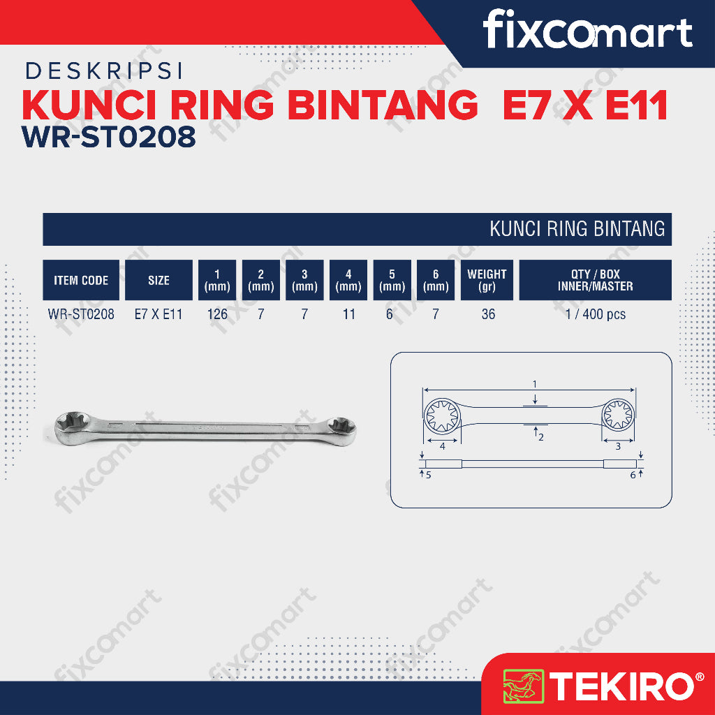 Tekiro Star Wrench E7XE11 / Tekiro Kunci Ring Bintang
