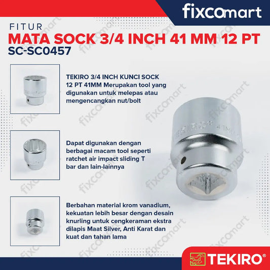 Tekiro Socket 3/4 inch 41 mm 12 PT / Mata Sock 3/4 Inch FIXCOMART