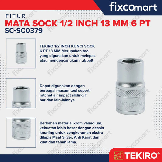 Tekiro Mata Sock 1/2 Inch 13 mm 6PT FIXCOMART