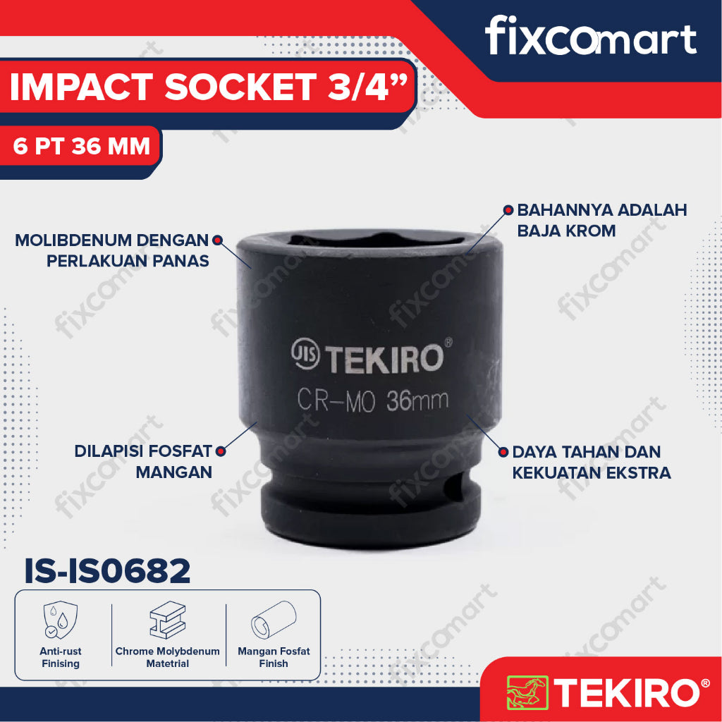 Tekiro Impact Socket 3/4 inch 6 PT 36 mm / mata sock impact