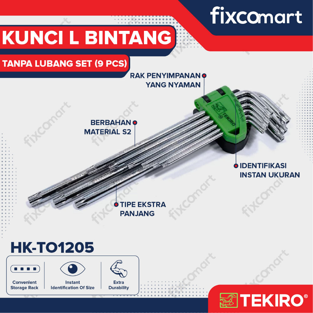 Tekiro Kunci L Set Torx 9 Pcs / Kunci L Bintang Set Tanpa Lubang