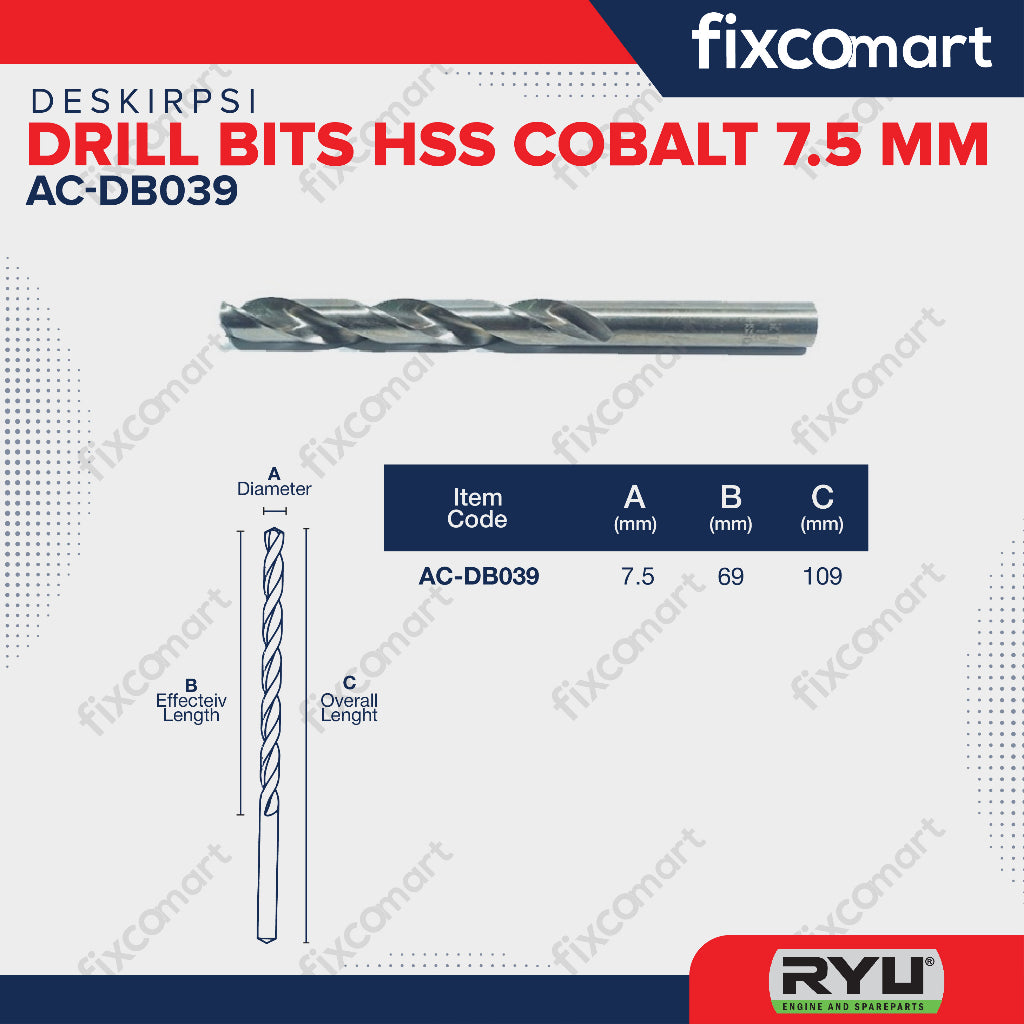 Ryu Hss Cobalt 7.5 Mm / Mata Bor Stainless