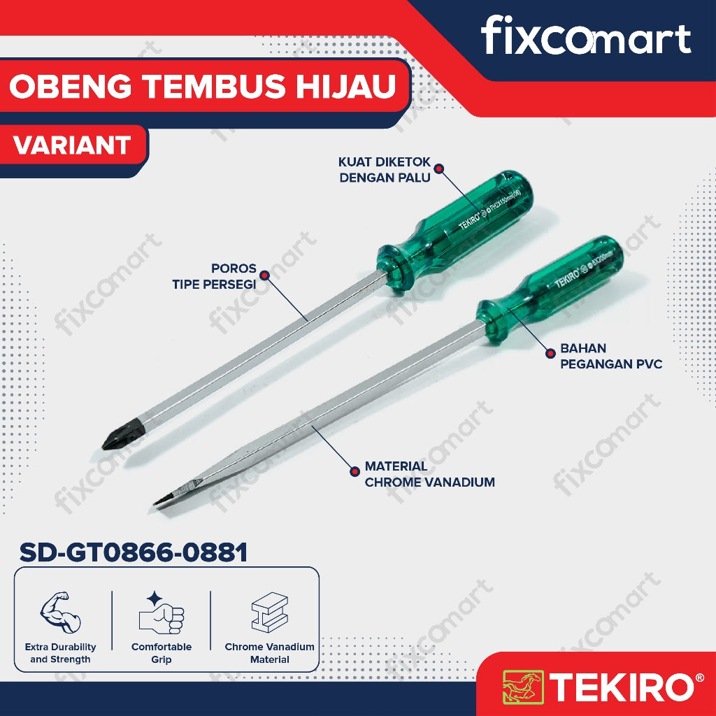 Obeng Tembus Plus (+) Dan Obeng Tembus Minus (-) Kristal / Go-Thru Screwdriver TEKIRO (Ujung Magnit)