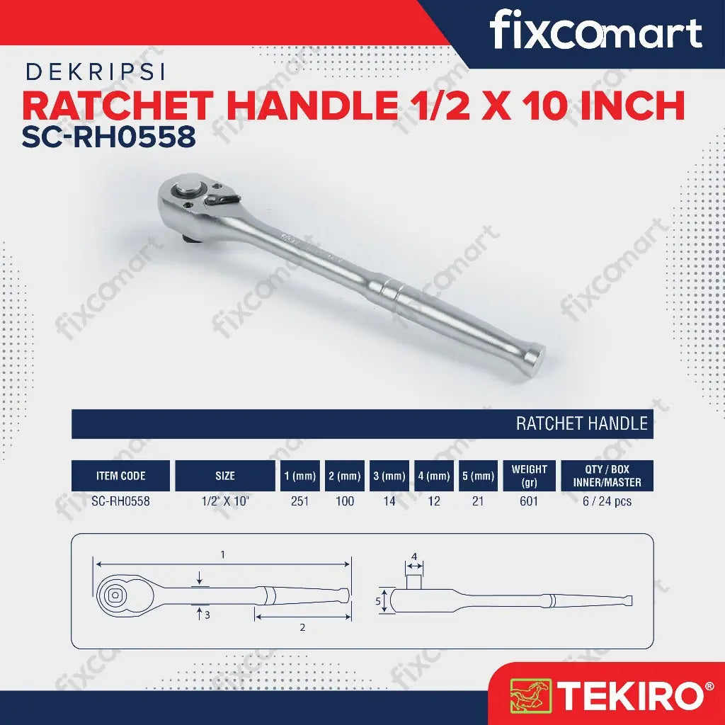 Tekiro Ratchet Handle 1/2 X 10 Inch / Tekiro Gagang Ratchet FIXCOMART