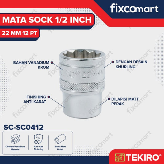 Tekiro Socket 1/2 inch 22 mm 12 PT