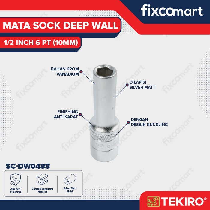 Tekiro Mata Sock Deep Wall 1/2 Inch 6Pt 10 Mm