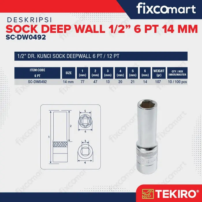 Tekiro Mata Sock Deep Wall 1/2 Inch 6PT 14 mm FIXCOMART