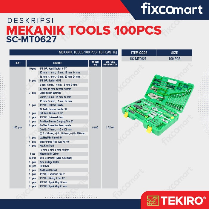Tekiro Tool Set 100 Pcs / Tekiro Mechanic Tools 100 Pcs