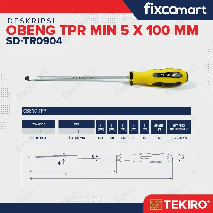 TEKIRO Obeng TPR (-) 5 X 100 mm FIXCOMART