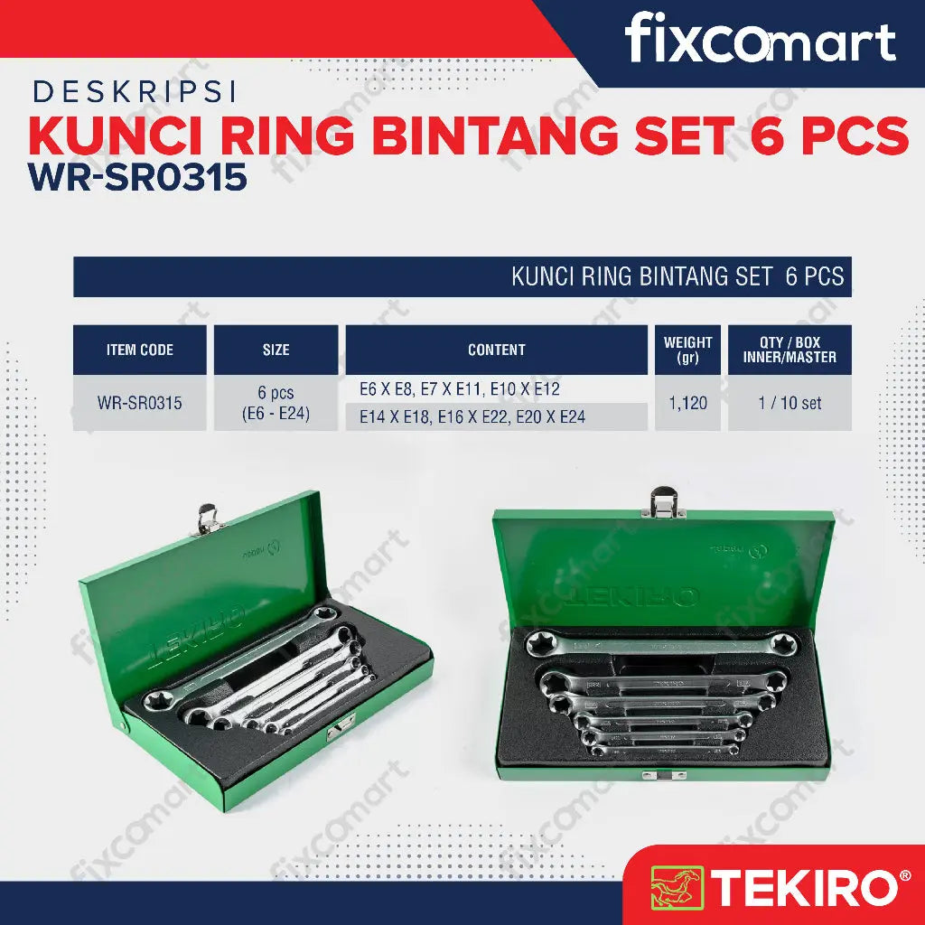 Tekiro Kunci Ring Bintang Set 6 Pcs / Tekiro Star Wrench FIXCOMART