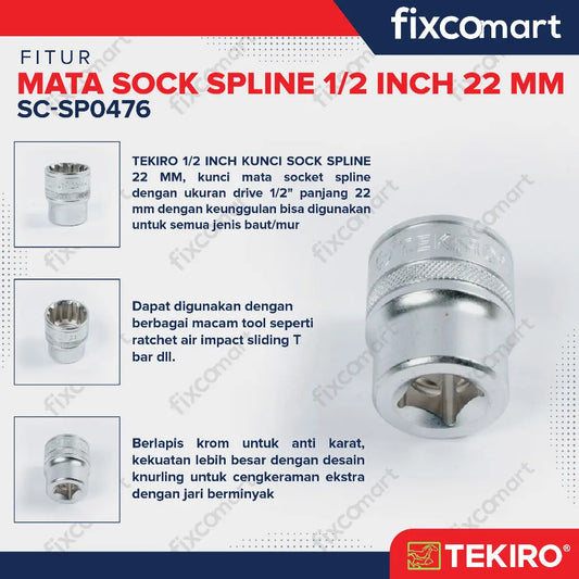 Tekiro Mata Sock Spline 1/2 Inch 22 mm / Tekiro Spline Socket FIXCOMART