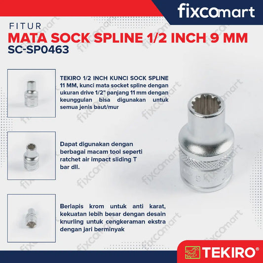 Tekiro Mata Sock Spline 1/2 Inch 9 mm Spline Socket FIXCOMART