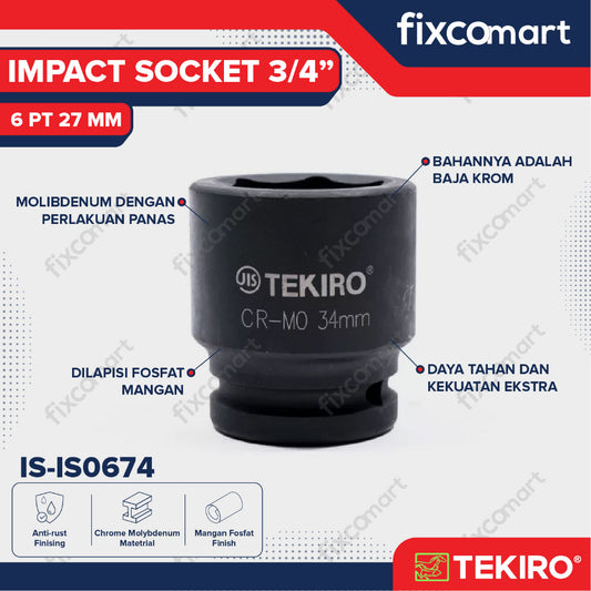 Tekiro Impact Socket 3/4 inch 6 PT 27 mm / mata sock impact