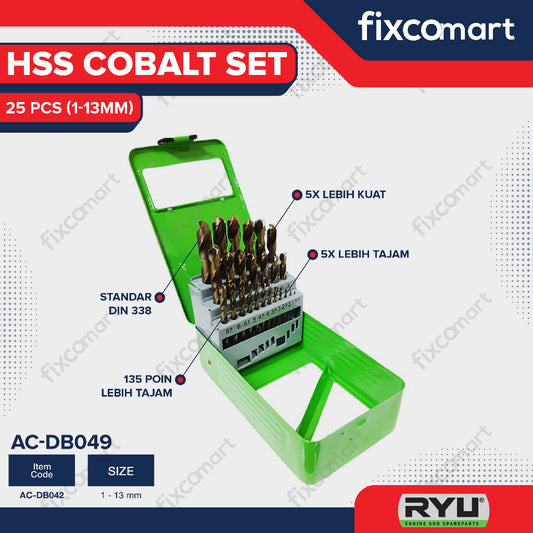 Ryu Mata Bor Hss Cobalt Set 25 Pcs (1-13 Mm) / Mata Bor Stainless