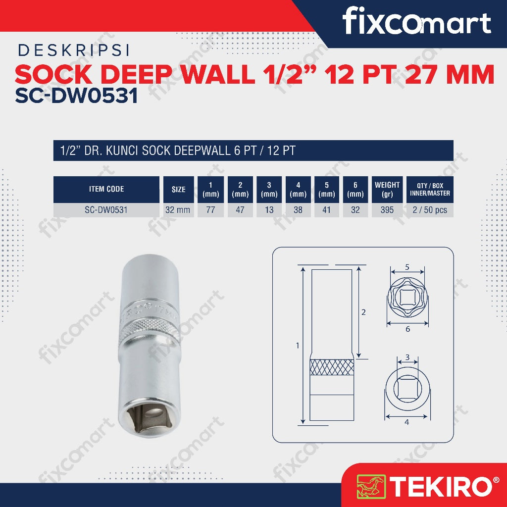 Tekiro Mata Sock Deep Wall 1/2 Inch 12PT 32 mm