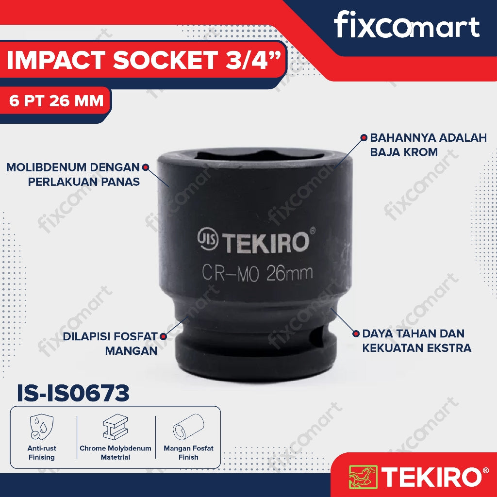 Tekiro Socket Impact 3/4 Inch 26 Mm 6 Pt / Mata Sock Impact