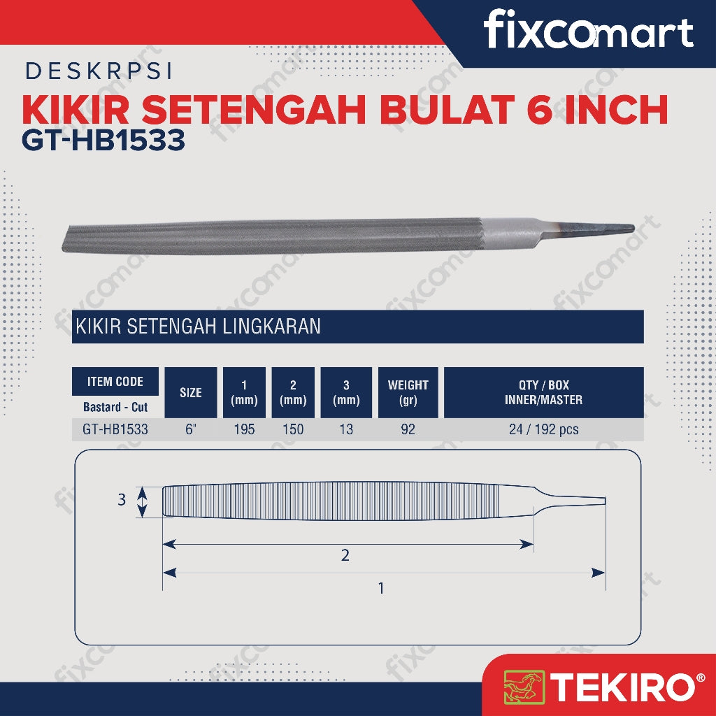 Tekiro Kikir Setengah Bulat Kasar 6 Inch