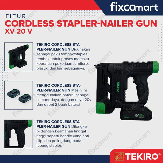 Tekiro Stapler Nailer Gun Cordless XV 20 V FIXCOMART