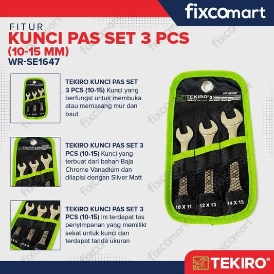 Tekiro Kunci Pas Set 3 Pcs (10-15 mm) FIXCOMART