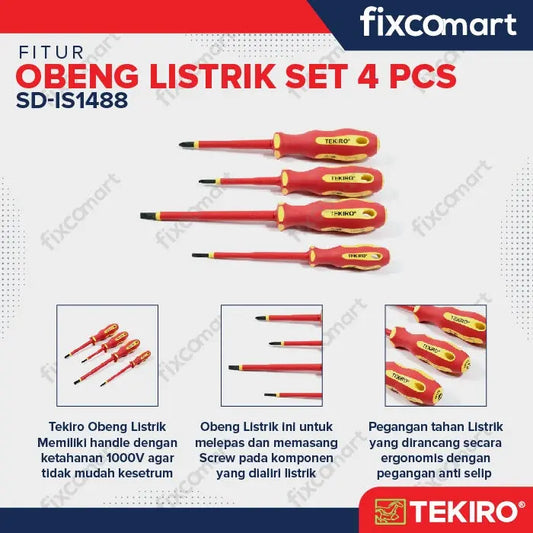 Tekiro Obeng Listrik Set 4 pcs FIXCOMART