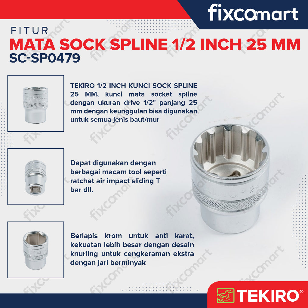 Tekiro Mata Sock Spline 1/2 Inch 25 mm / Tekiro Spline Socket
