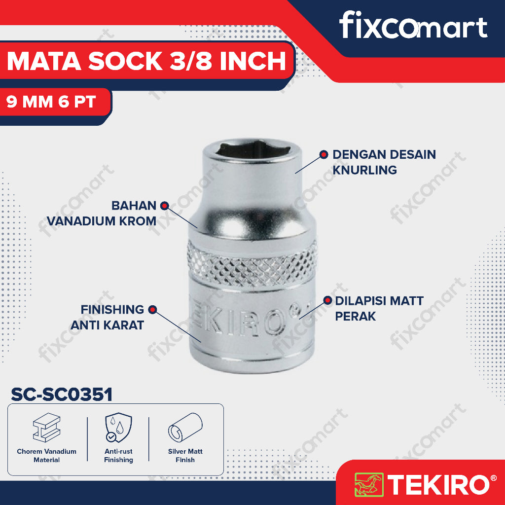 Tekiro Socket 3/8 inch 9 mm 6 PT / Mata Sock 3/8 Inch