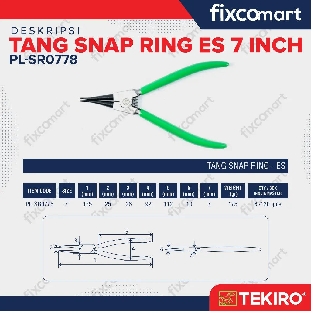 Tekiro Tang Snap Ring Tekan Buka Es 7 Inch FIXCOMART