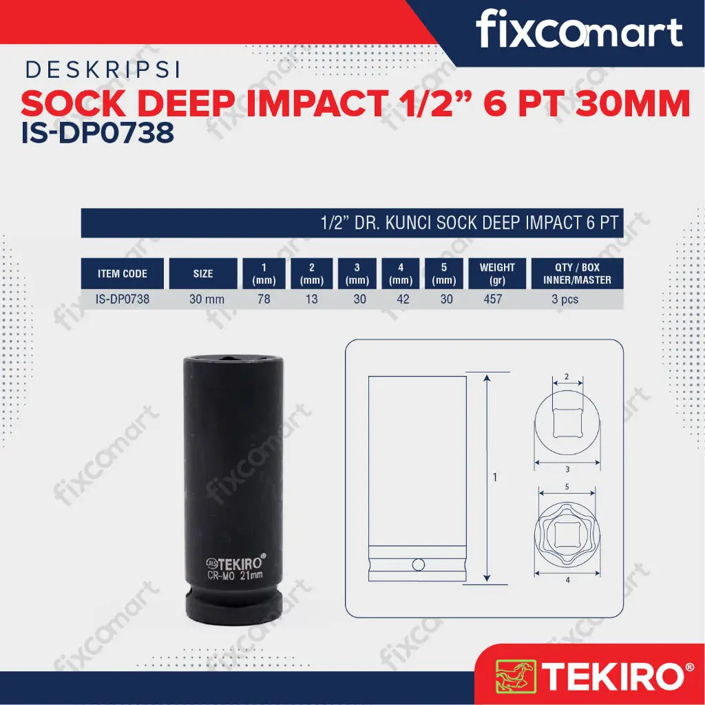 TEKIRO Mata Sock Deep Impact 1/2 inch DR 6 PT 30 mm FIXCOMART