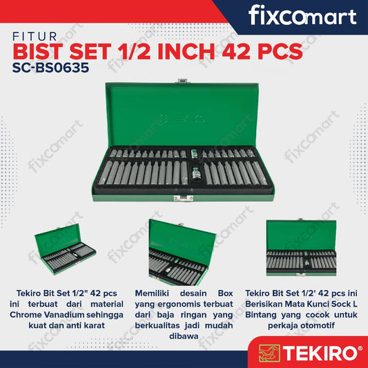 Tekiro Bit Set 42 Pcs / Mata Kunci Sock L Bintang