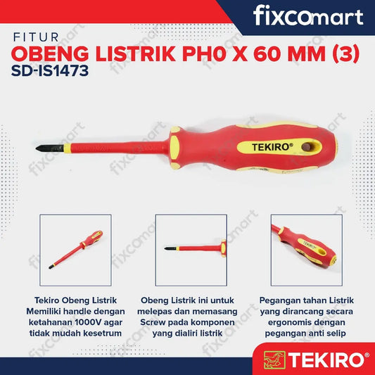 Tekiro Obeng Listrik (+) PH0 X 60 mm / Tekiro Obeng Plus FIXCOMART