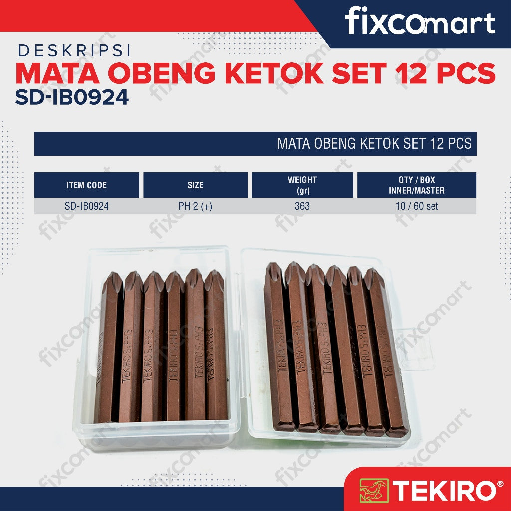 Tekiro Mata Obeng Ketok Set 12 Pcs Ph2 (+) / Tekiro Impact Driver Bits Set