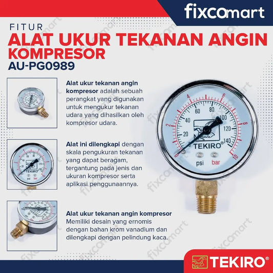 Tekiro Alat Ukur Tekanan Angin Ban 16 Bar / Pressure Gauge FIXCOMART