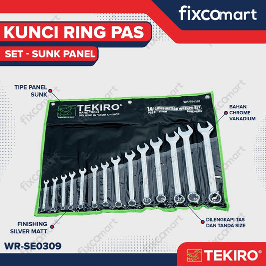 Tekiro Combination Wrench Set / Kunci Ring Pas Set Set 14 Pcs (8-24 Mm) Sunk Panel