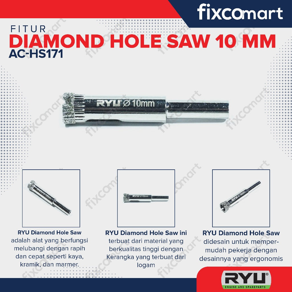 RYU DIAMOND HOLE SAW 10 X 55 MM - MATA BOR KERAMIK - MATA BOR KACA