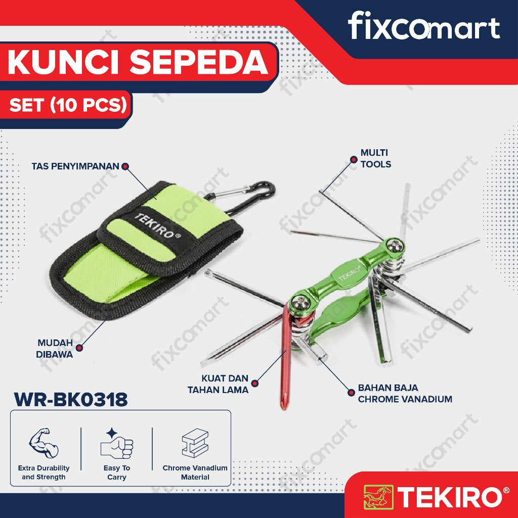 Tekiro Kunci Sepeda Lipat 10 Pcs / Tekiro Bike Tool Kit Set / Kunci Set Mini