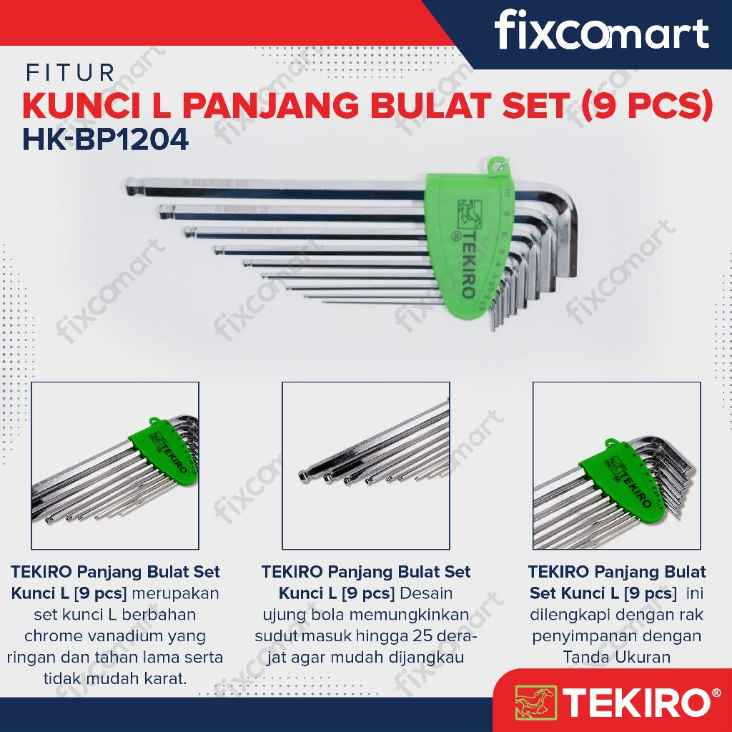 Tekiro Kunci L Ballpoint Set 9 Pcs Panjang / Kunci L Set