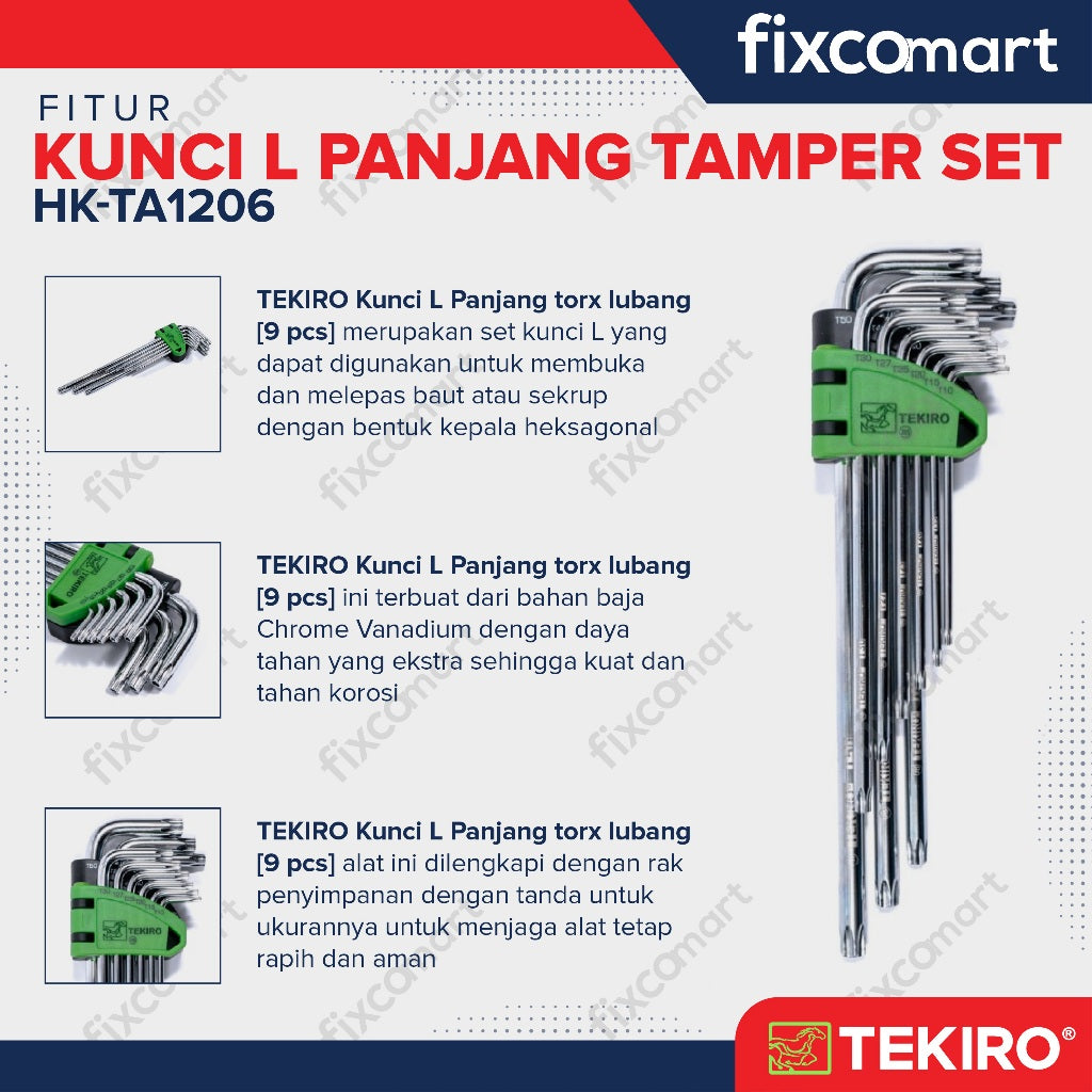 Tekiro Kunci L Set Tamper Torx 9 Pcs / Kunci L Bintang Set