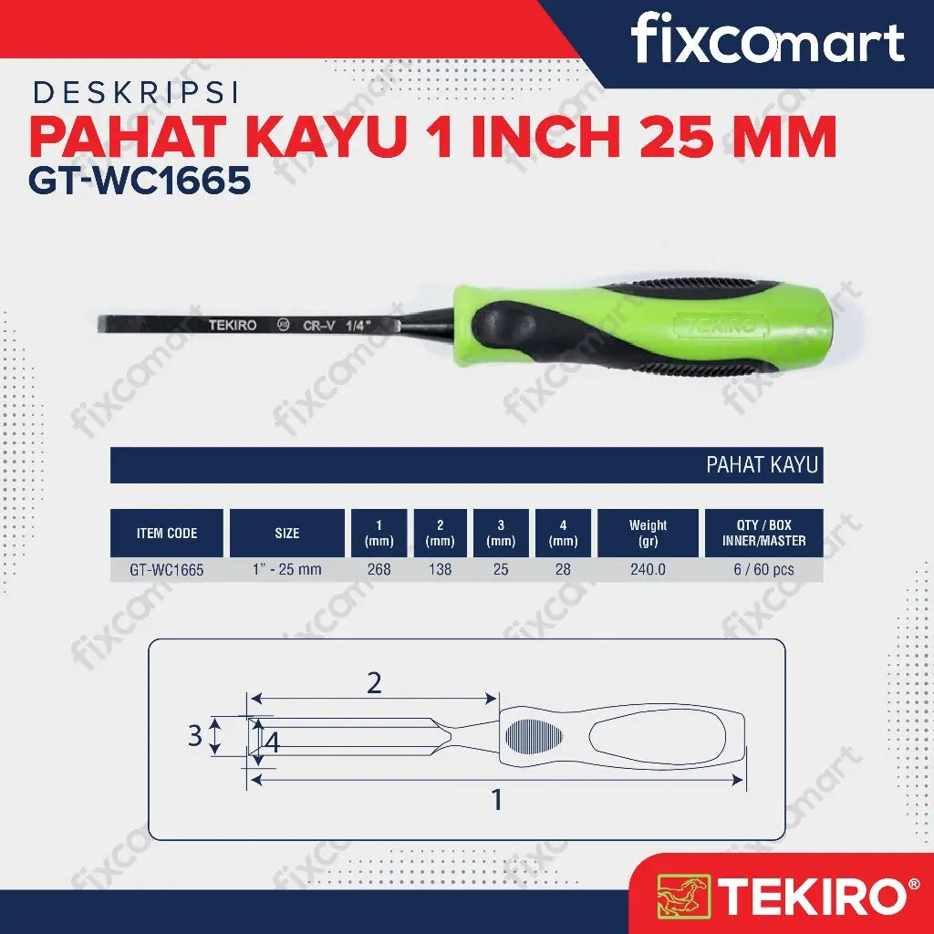Tekiro Wood Chisel 1 Inch / Tekiro Pahat Kayu 25 mm FIXCOMART