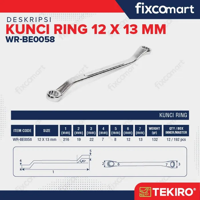 Tekiro Kunci Ring 12x13 mm FIXCOMART