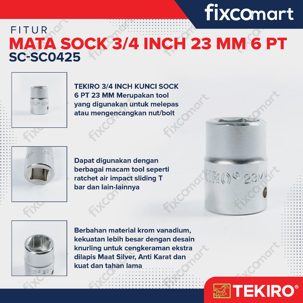 Tekiro Socket 3/4 inch 23 mm 6 PT / Mata Sock 3/4 Inch