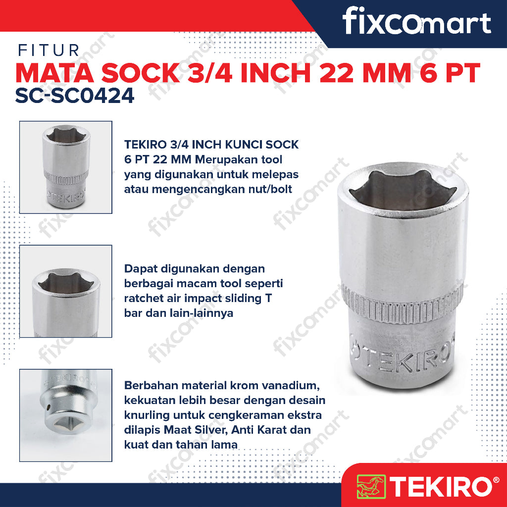 Tekiro Socket 3/4 inch 22 mm 6 PT / Mata Sock 3/4 Inch