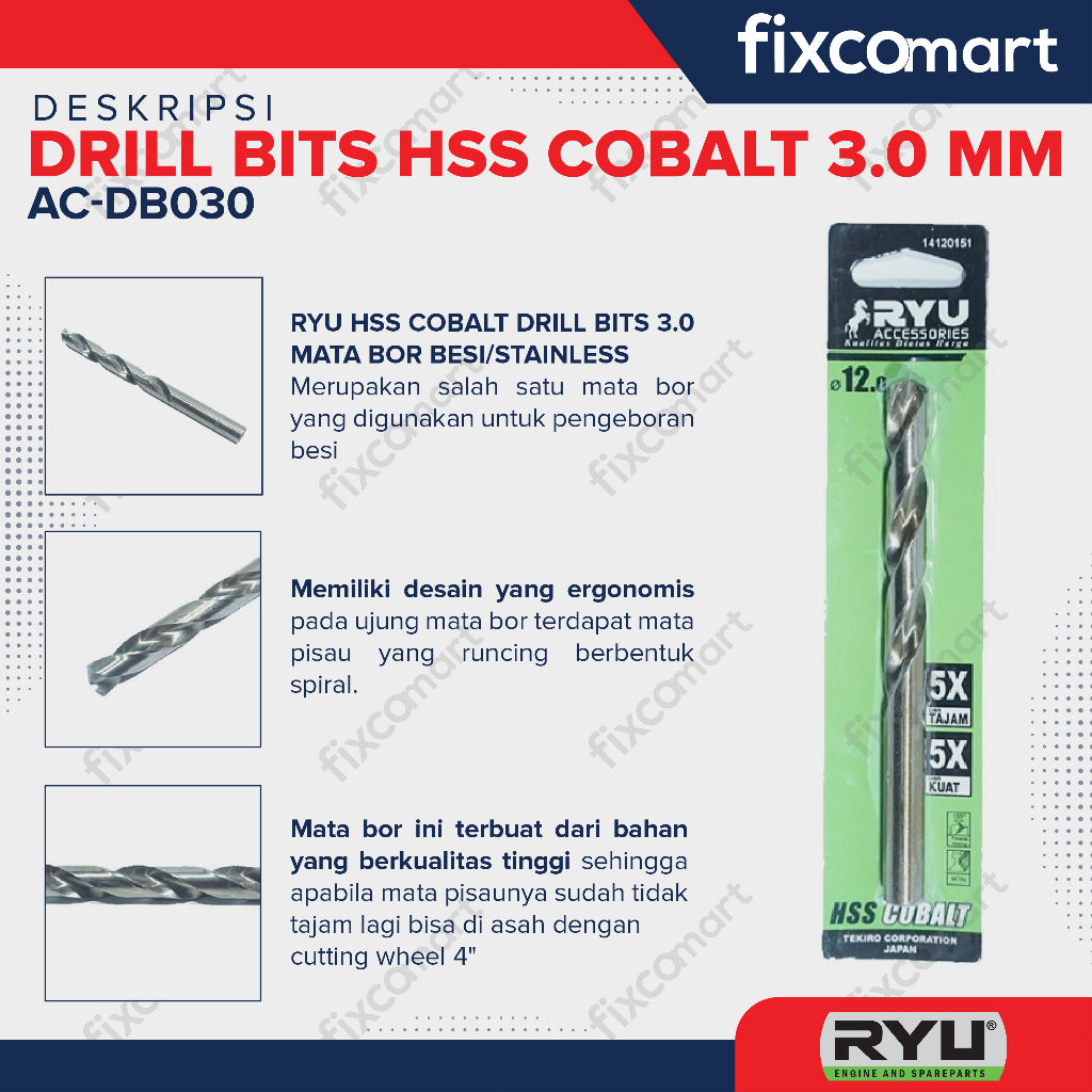 Ryu Hss Cobalt 3.0 Mm / Mata Bor Stainless