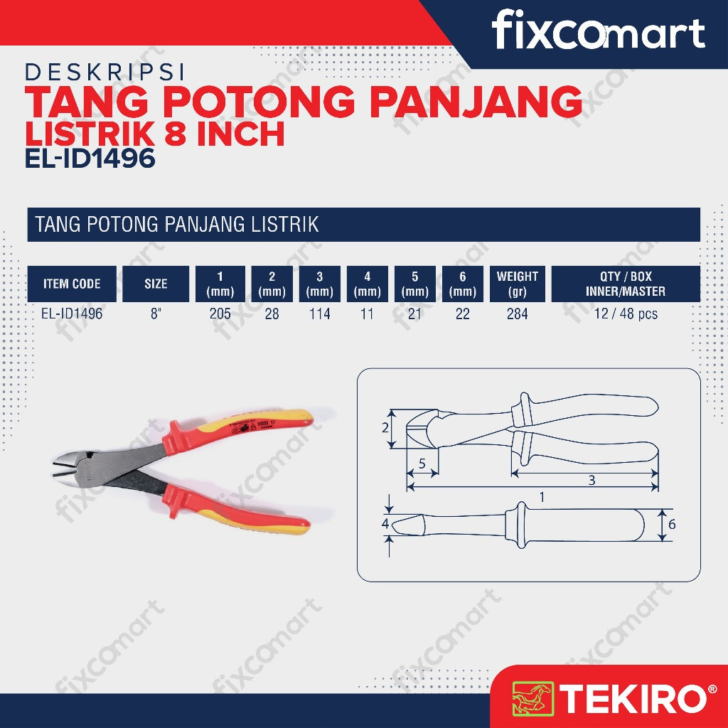Tekiro Tang Potong Listrik Panjang 8 Inch / Tekiro Tang Listrik